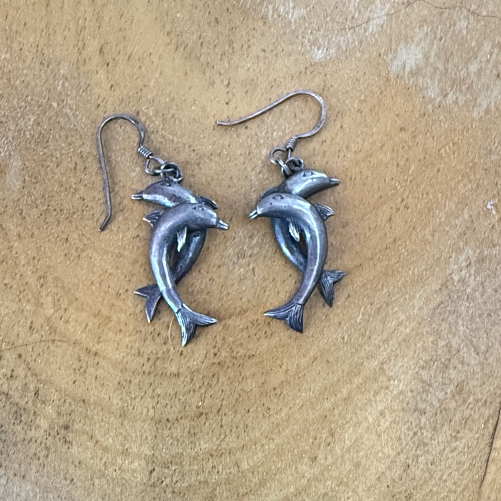 Silver Dolphin Drop Earrings - Women’s Jewelry